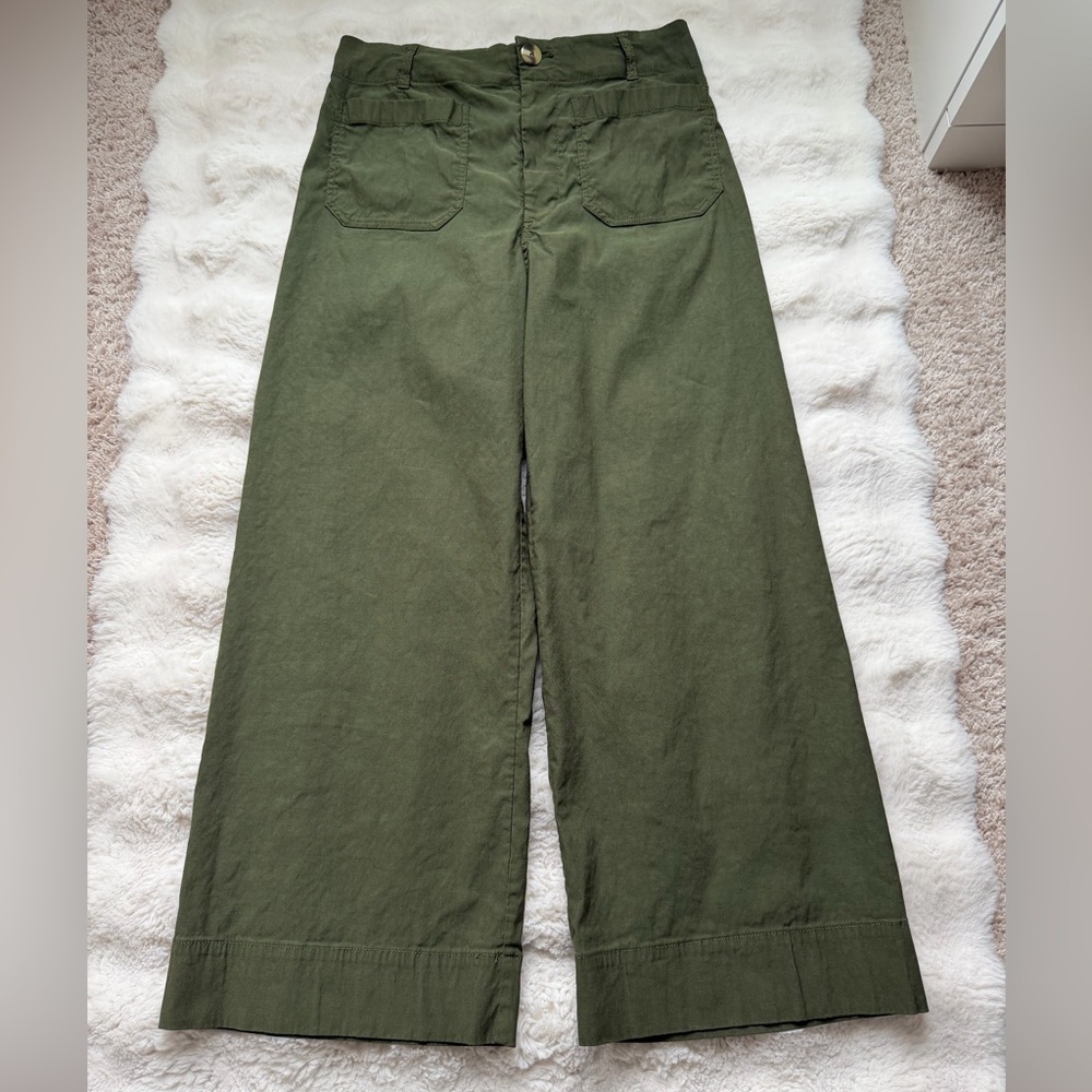 Maeve The Colette Wide Leg Cropped Olive Green Stretch Pants-30/М - Picture 9 of 16